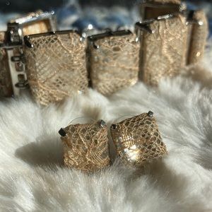 Crystal and lace earrings and bracelet set